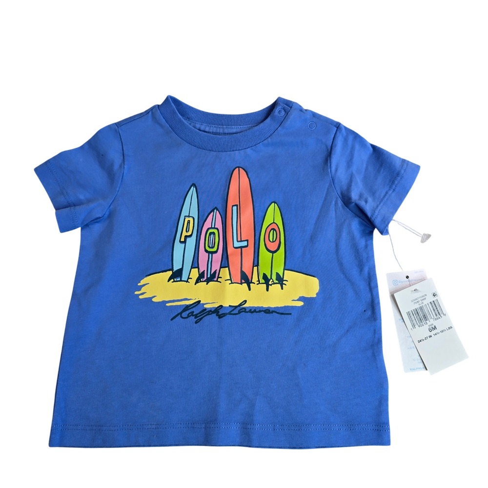 Polo Ralph Lauren‎ Baby Boys Blue Surfboard Graphic T-Shirt Size 6M NWT